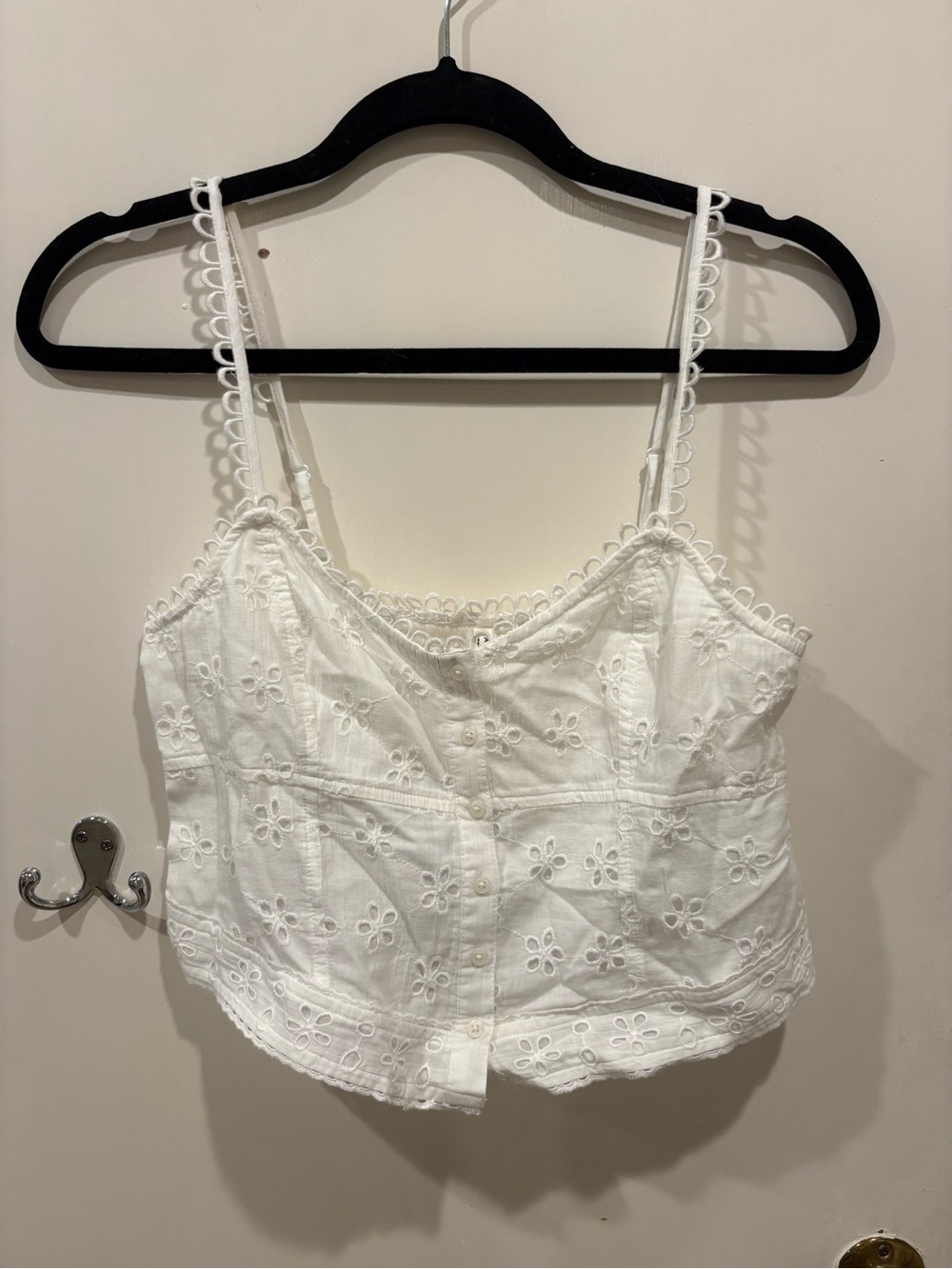 American Eagle White Eyelet Button-Front Cami Top
